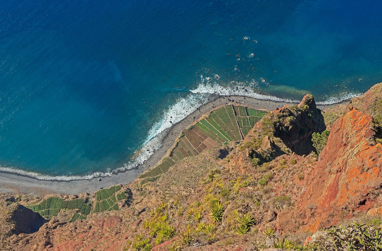 Glass-floored skywalk platform on the cliff edge at Cabo Girão