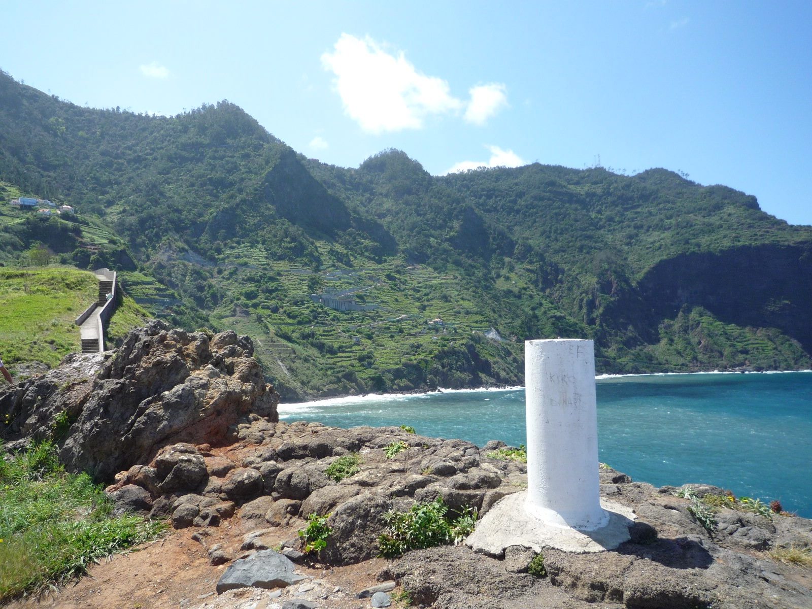 Metal viewing platform projecting over the sea on Madeira's north coast