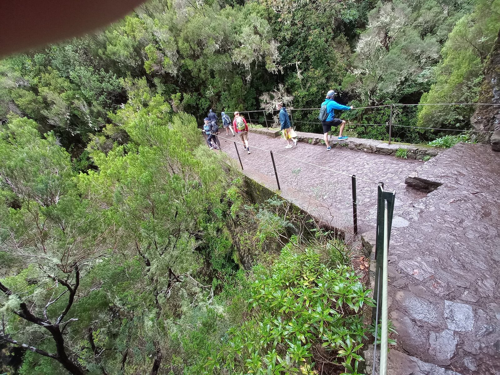 Waterfalls pouring into a green pool at the 25 Fontes on Madeira