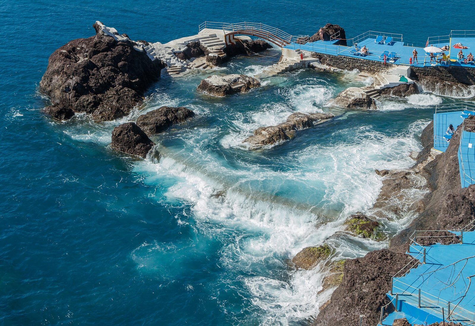Rock pools and sun terraces at Doca do Cavacas in Funchal