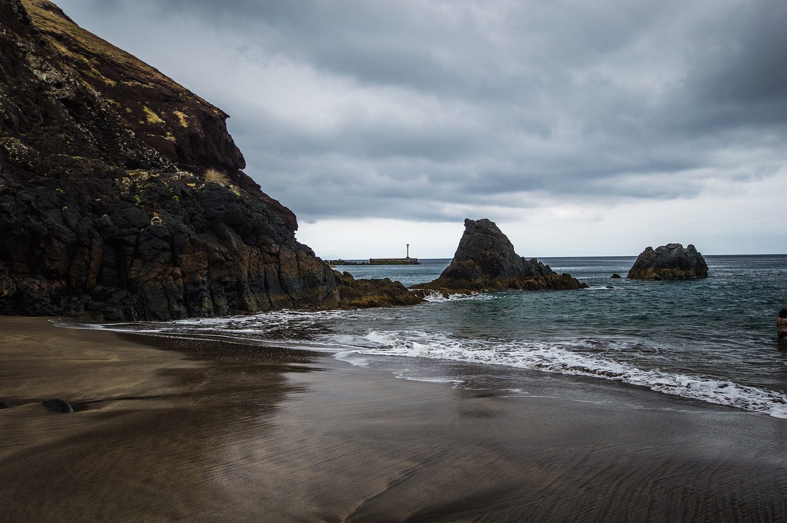 Small cove of black volcanic sand at Prainha near Caniçal