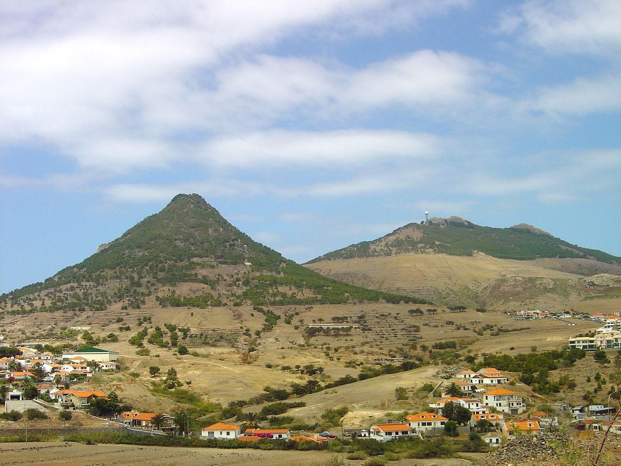 View over Porto Santo's beach and hills from the Pico do Facho summit