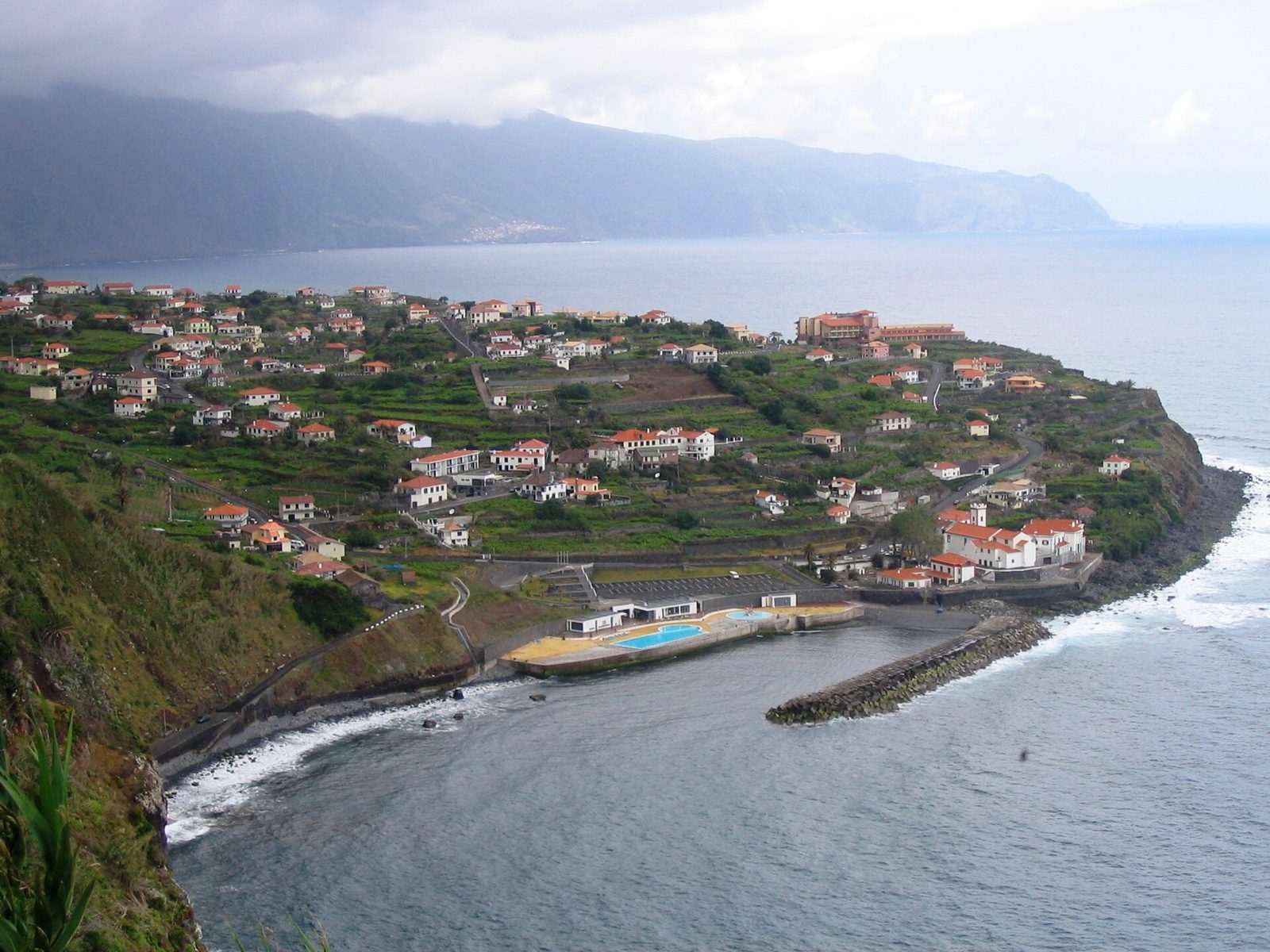 Saltwater sea pool built into rocks on Madeira's north coast