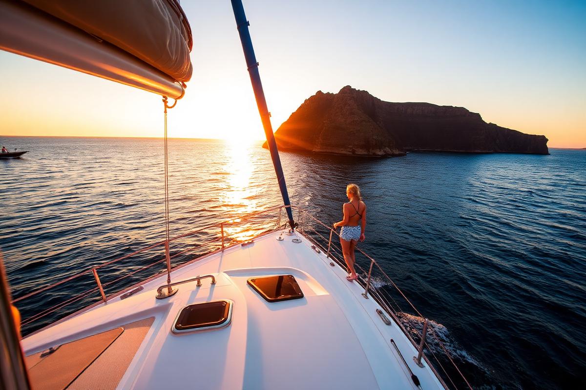 Family sailing trip on calm water off Madeira